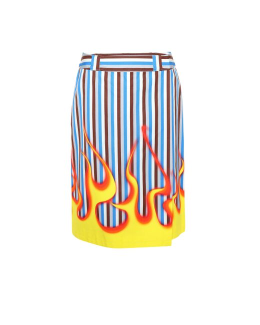 Prada Blue Women's Flame Striped Pencil Skirt