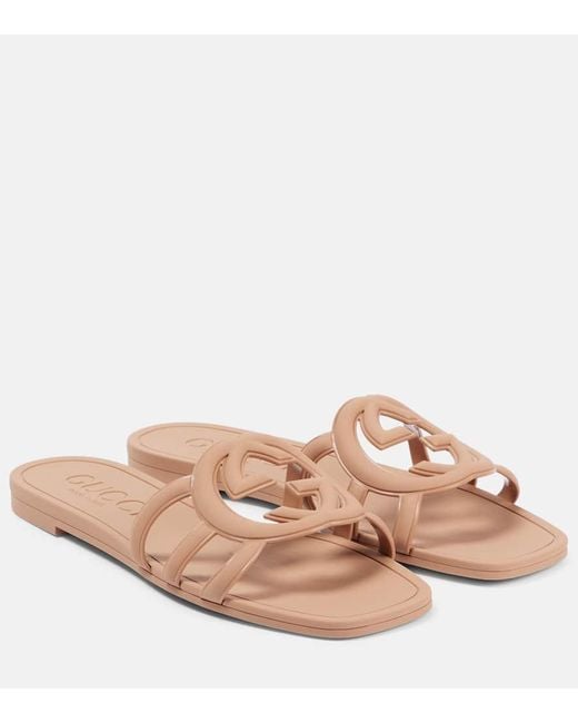 Gucci Pink Interlocking G Slide Sandal, Rubber