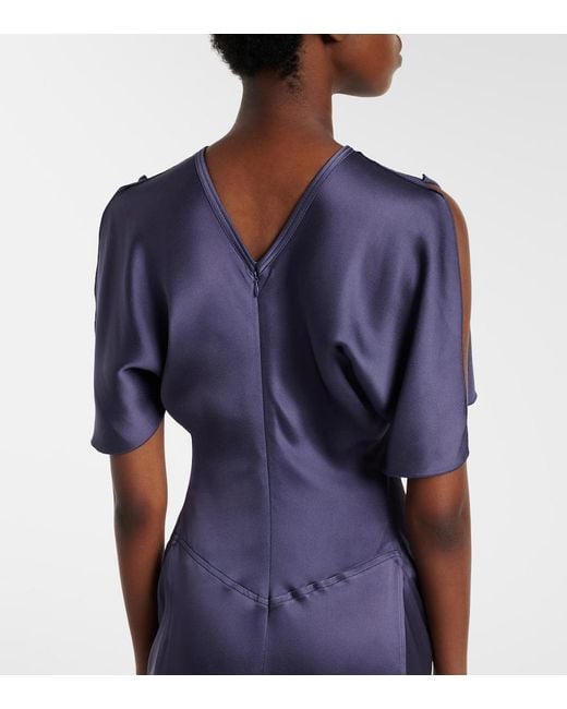 Victoria Beckham Blue Isabella Gathered Satin Gown