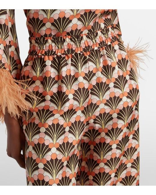 LaDoubleJ Natural Printed Silk Palazzo Pants