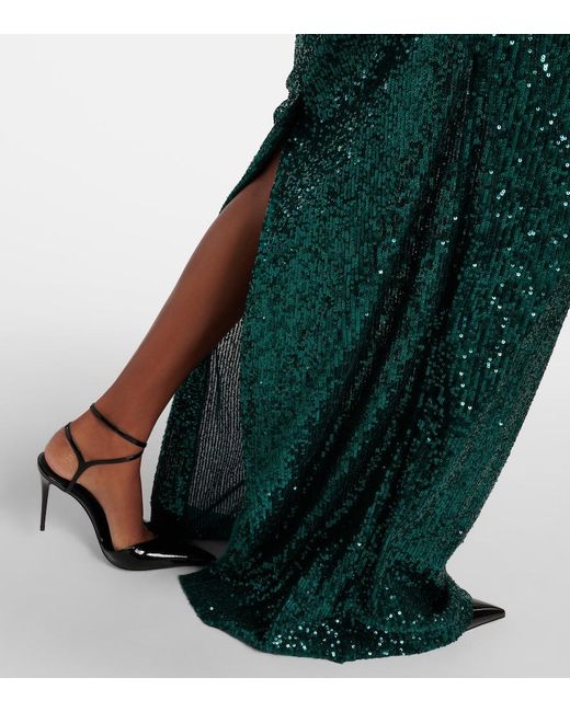 Dolce & Gabbana Green Off-Shoulder Sequined Gown