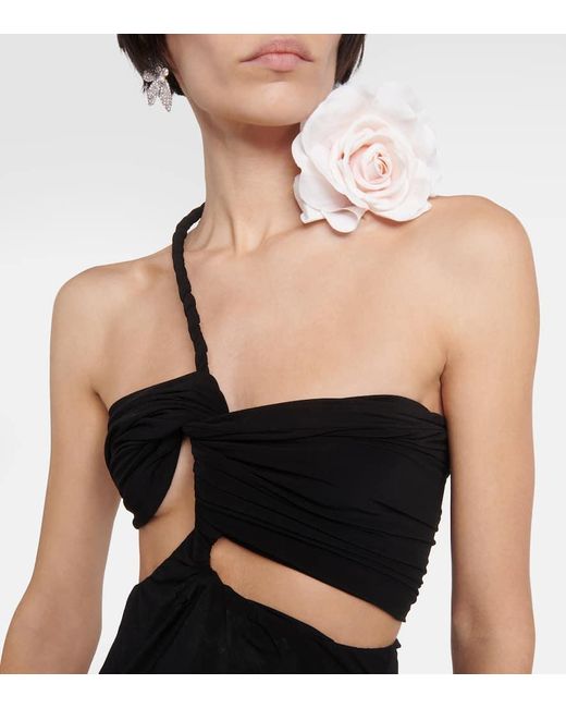 Vestido midi con aberturas y aplique floral Magda Butrym de color Black