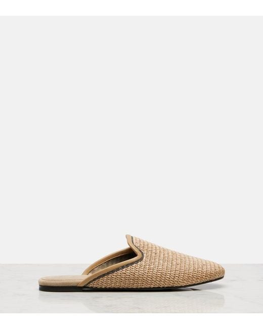 Brunello Cucinelli Natural Monili Raffia Mules