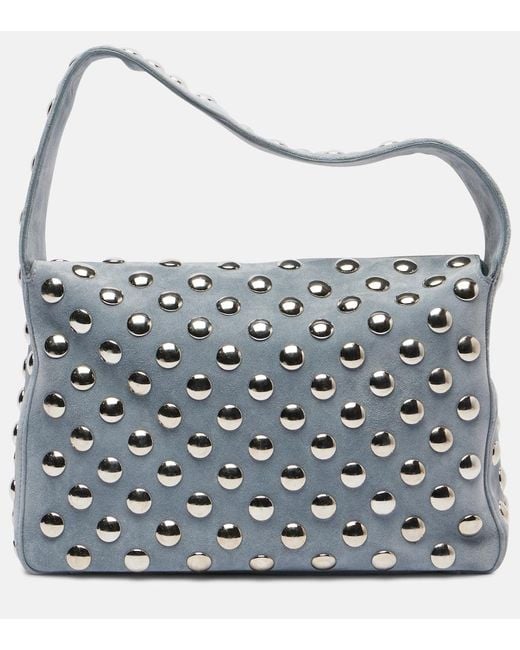 Khaite Metallic Elena Medium Studded Suede Shoulder Bag