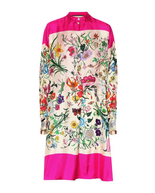 Gucci Multicolor Floral Silk Twill Shirt Dress
