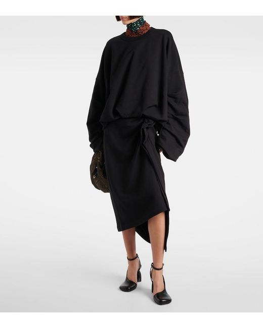 Dries Van Noten Black Draped Asymmetric Jersey Midi Skirt