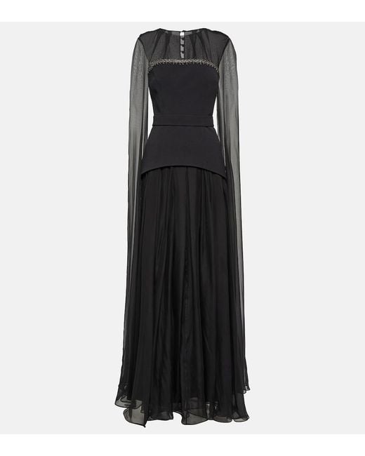 Safiyaa Black Gloria Silk And Crepe Gown