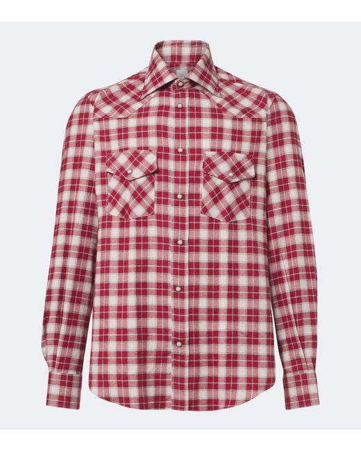 Eleventy Red Plaid Cotton Shirt for men