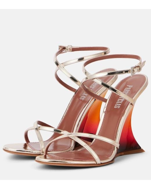 Paris Texas White Nina 105 Mirrored Leather Wedge Sandals