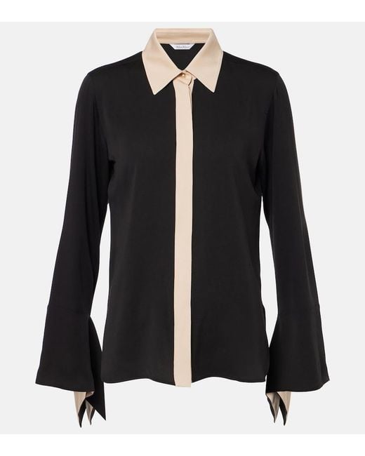 Max Mara Black Pio High-Rise Silk Charmeuse Blouse