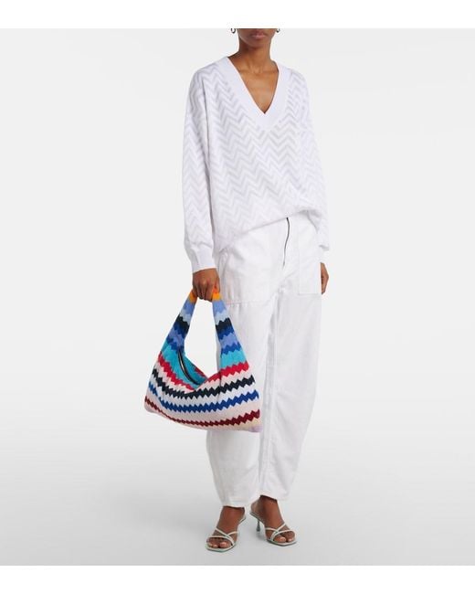 Missoni Blue Zigzag Cotton Terry Top-Handle Bag
