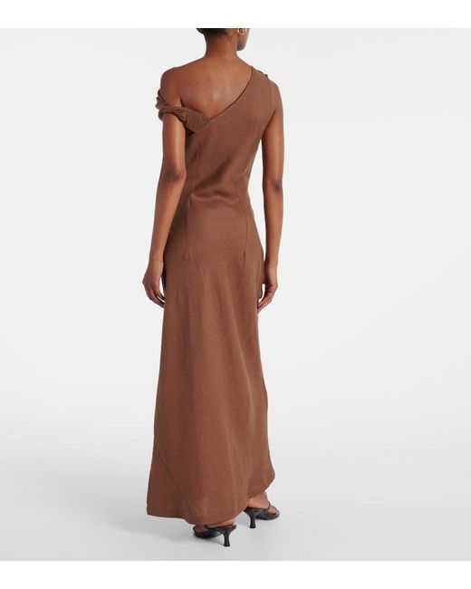 Faithfull The Brand Brown Suis Asymmetric Linen Maxi Dress