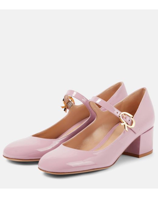 Gianvito Rossi Pink Mary Ribbon Patent Leather Pumps