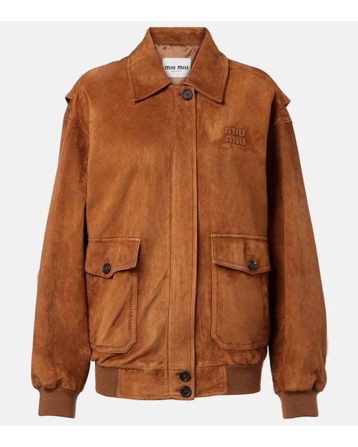 Chaqueta De Ante Con Logo Miu Miu de color Brown