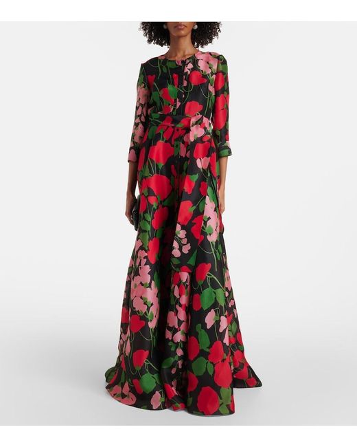 Carolina Herrera Red Floral Silk Gazar Gown