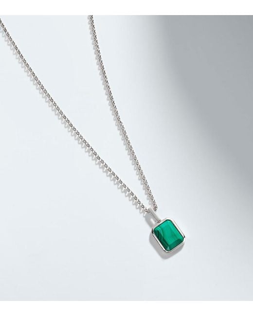 Mateo White Sterling Pendant Necklace With Malachite for men