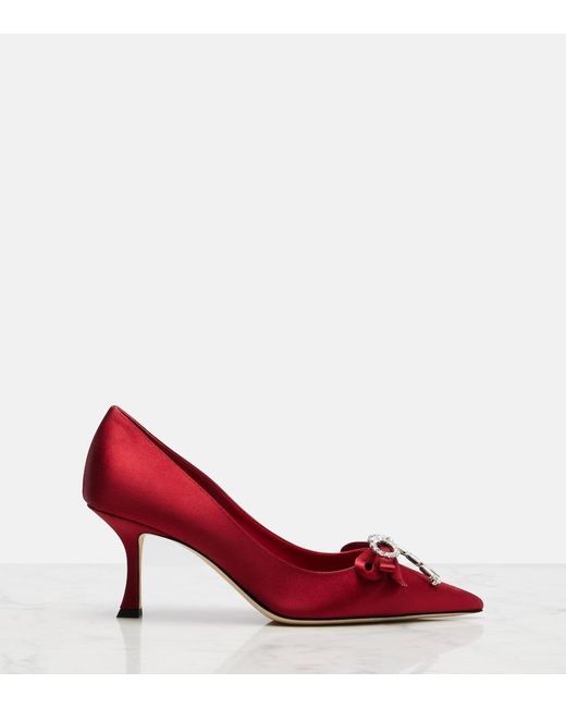 Jimmy Choo Red Auria 70 Embellished Satin Pumps