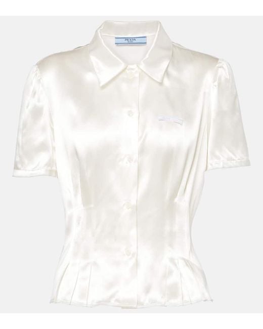 Prada White Pleated Satin Shirt
