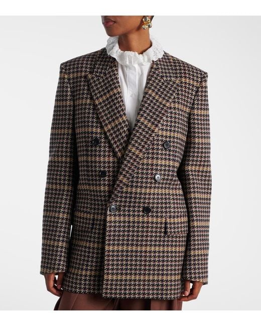 Saint Laurent Black Houndstooth Double-Breasted Wool Blazer