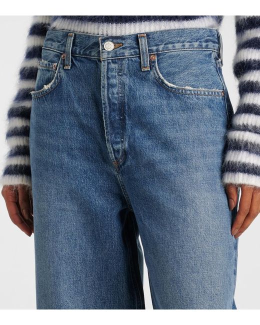 Agolde Blue Low Slung Baggy Mid-Rise Wide-Leg Jeans