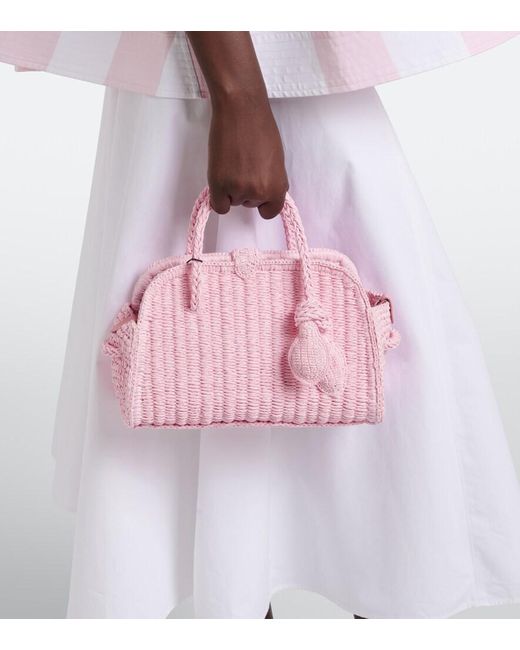 Jacquemus Pink Turismo Small Raffia-Effect Bowling Bag