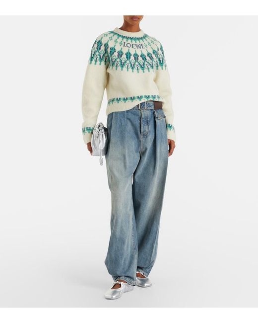 Loewe Green Fair Isle Sequined Wool-Blend Sweater