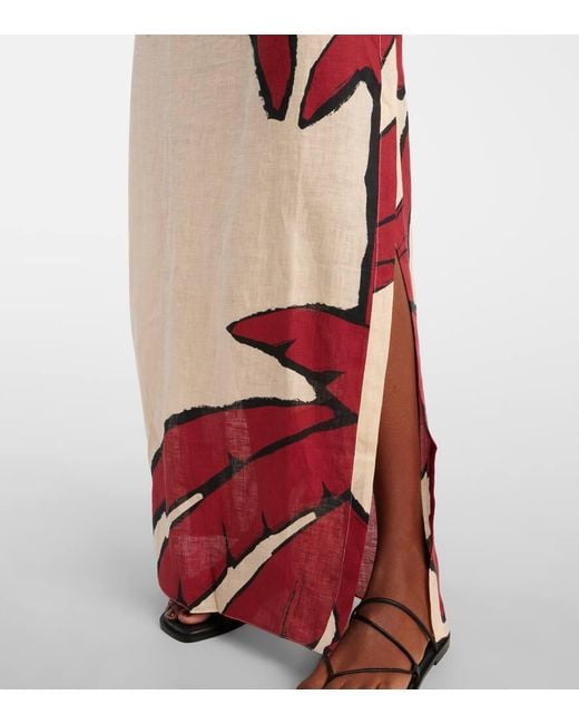Johanna Ortiz Red Wonders Of The Sea Linen Maxi Dress
