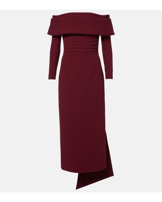 Emilia Wickstead Red Derika Off-Shoulder Crepe Midi Dress