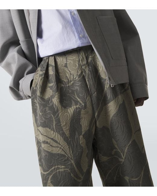 Dries Van Noten Green Printed Straight Pants for men
