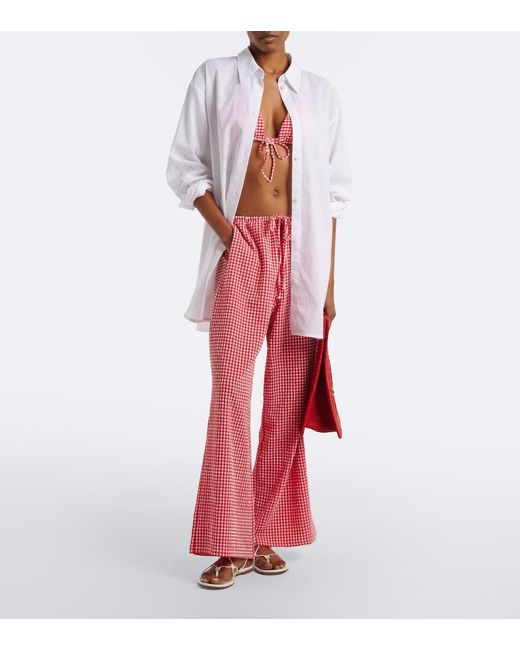 Montce Pink Gingham Seersucker Wide-Leg Pants