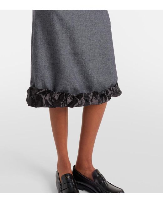Prada Gray Satin-Trimmed Wool Midi Skirt