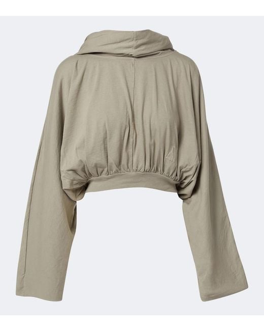 Rick Owens Green Drkshdw Cropped Cotton Jersey Hoodie
