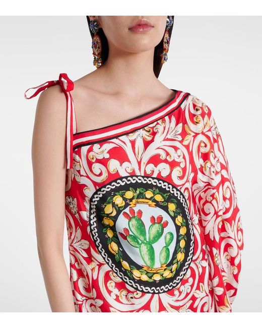 Dolce & Gabbana Red Taormina Printed Silk Kaftan