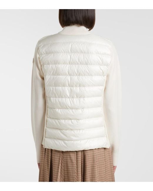 Moncler White Down-Paneled Virgin Wool Cardigan