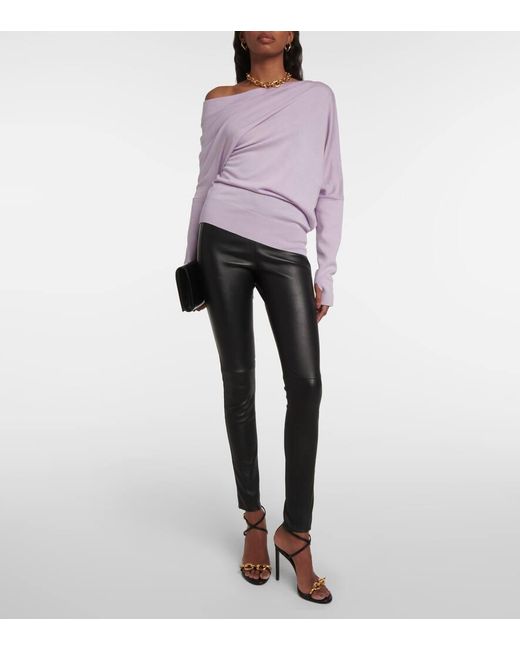 Tom Ford Purple Off-shoulder Cashmere And Silk Sweater