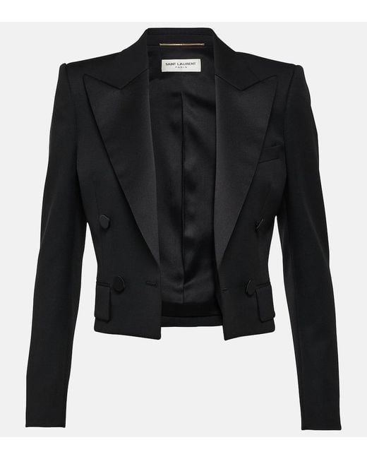 Saint Laurent Black Cropped Tuxedo Jacket