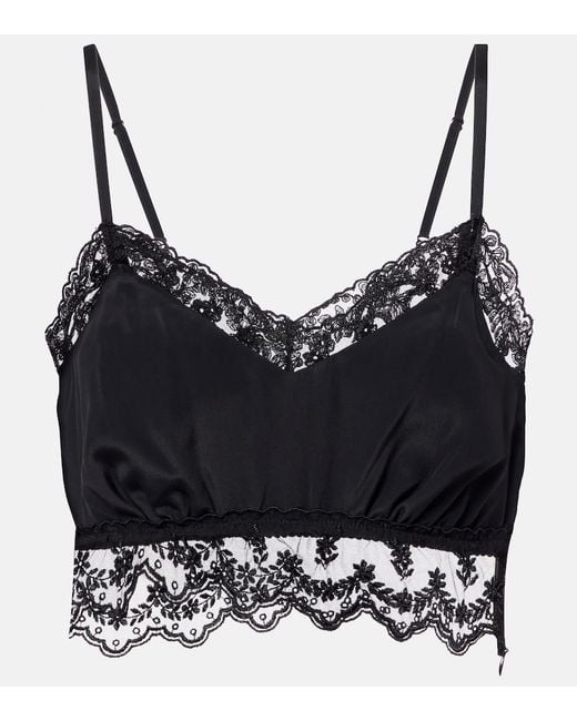 Simone Rocha Black Cropped-Top Aus Crepe De Chine Mit Spitze