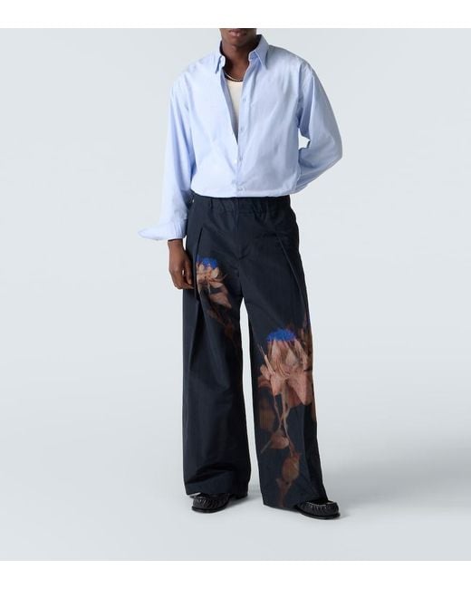 Dries Van Noten Blue Pilan Floral Wool-Blend Taffeta Wide-Leg Pants for men