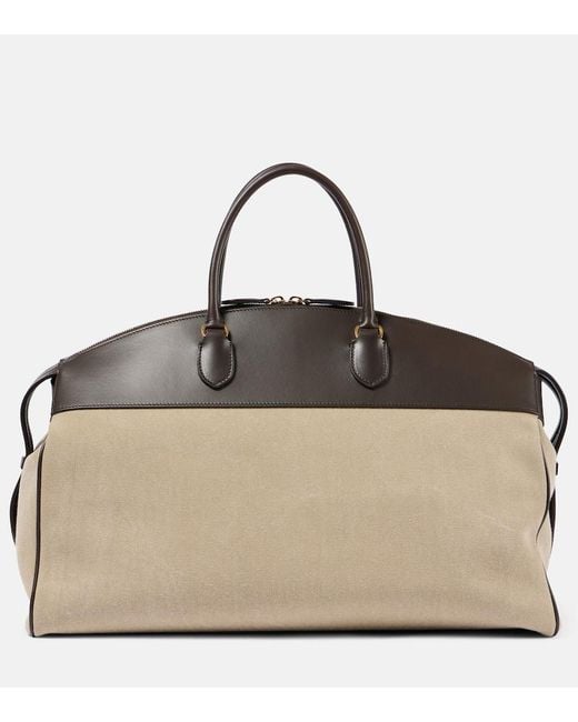 The Row Natural George Xl Leather-Trimmed Denim Duffel Bag