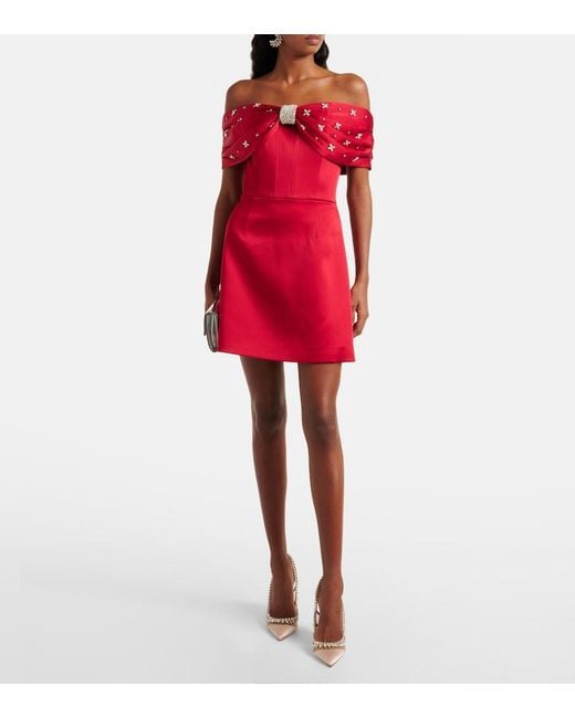Rebecca Vallance Red Carmella Embellished Satin Minidress