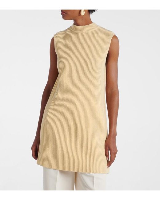 Jil Sander Natural Oversized Ribbed-Knit Wool Vest