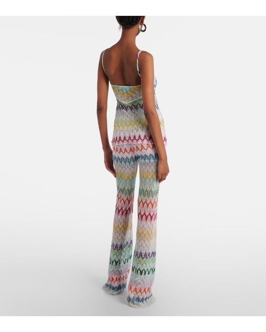 Missoni Green Open-Knit Lame Flared Pants