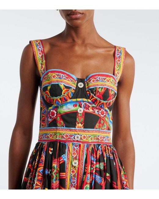 Dolce & Gabbana Red Carretto Cotton Midi Dress