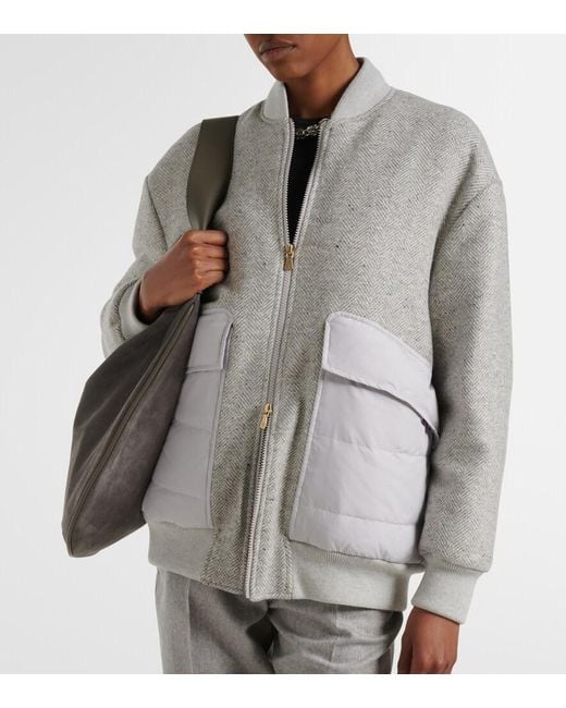 Eleventy Gray Herringbone Wool-Blend Down Jacket