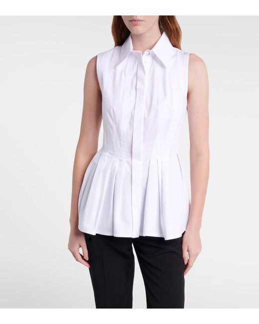 Sportmax White Certosa Peplum Cotton Poplin Shirt
