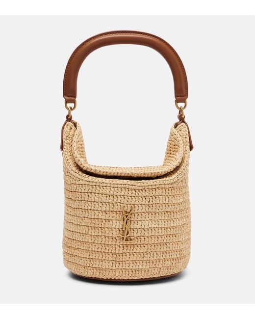 Saint Laurent White Gaby Leather-Trimmed Raffia Bucket Bag