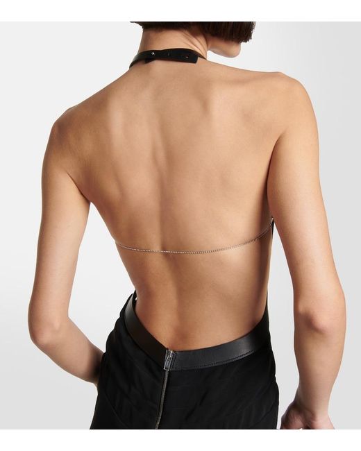 Dion Lee Black Cutout Leather-Trimmed Halterneck Gown
