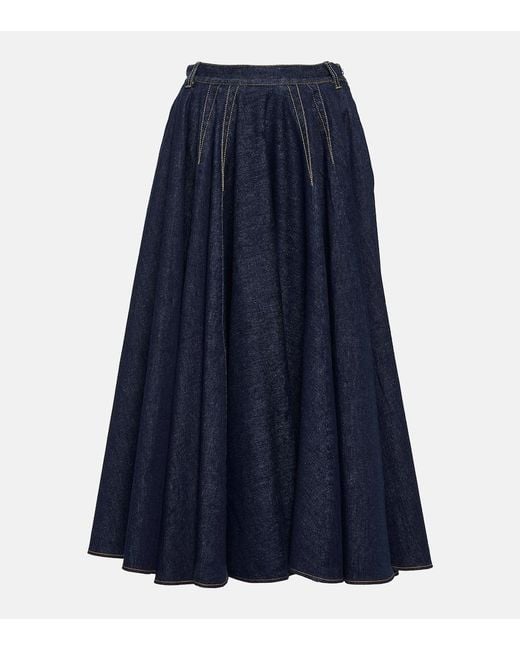 Gonna Midi Di Jeans A Vita Alta di Alaïa in Blue