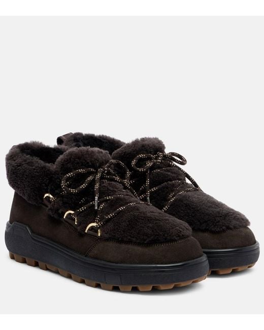 Bogner Black Chamonix Shearling-Trimmed Suede Ankle Boots