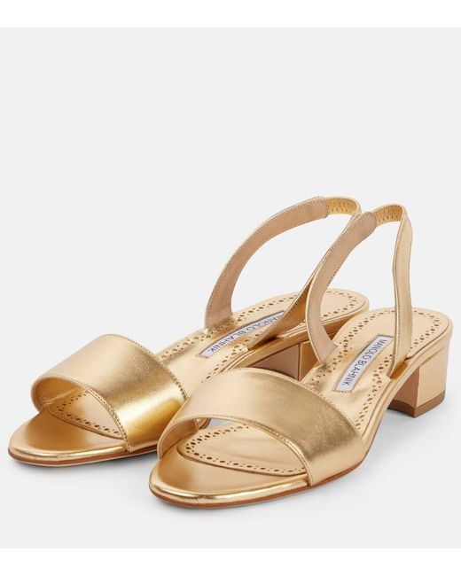 Manolo Blahnik Natural Slingback-Sandalen Patopia 30 Aus Metallic-Leder